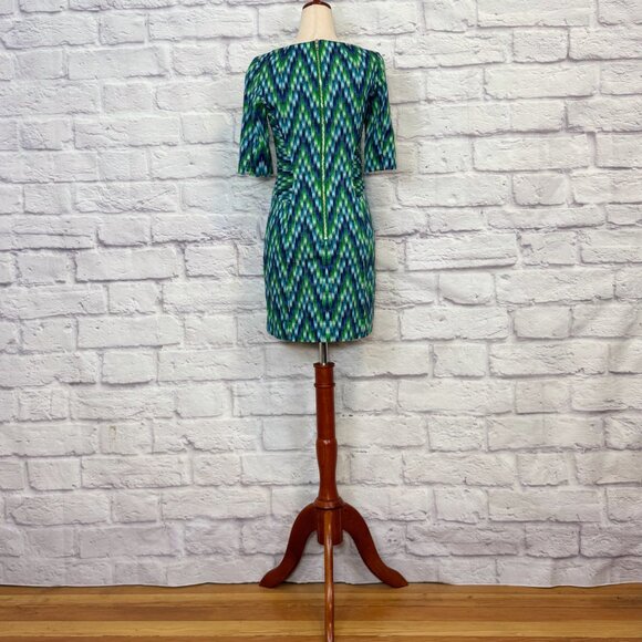 Milly Carina Blue & Green Chevron Print Sheath Dress - Picture 2 of 6